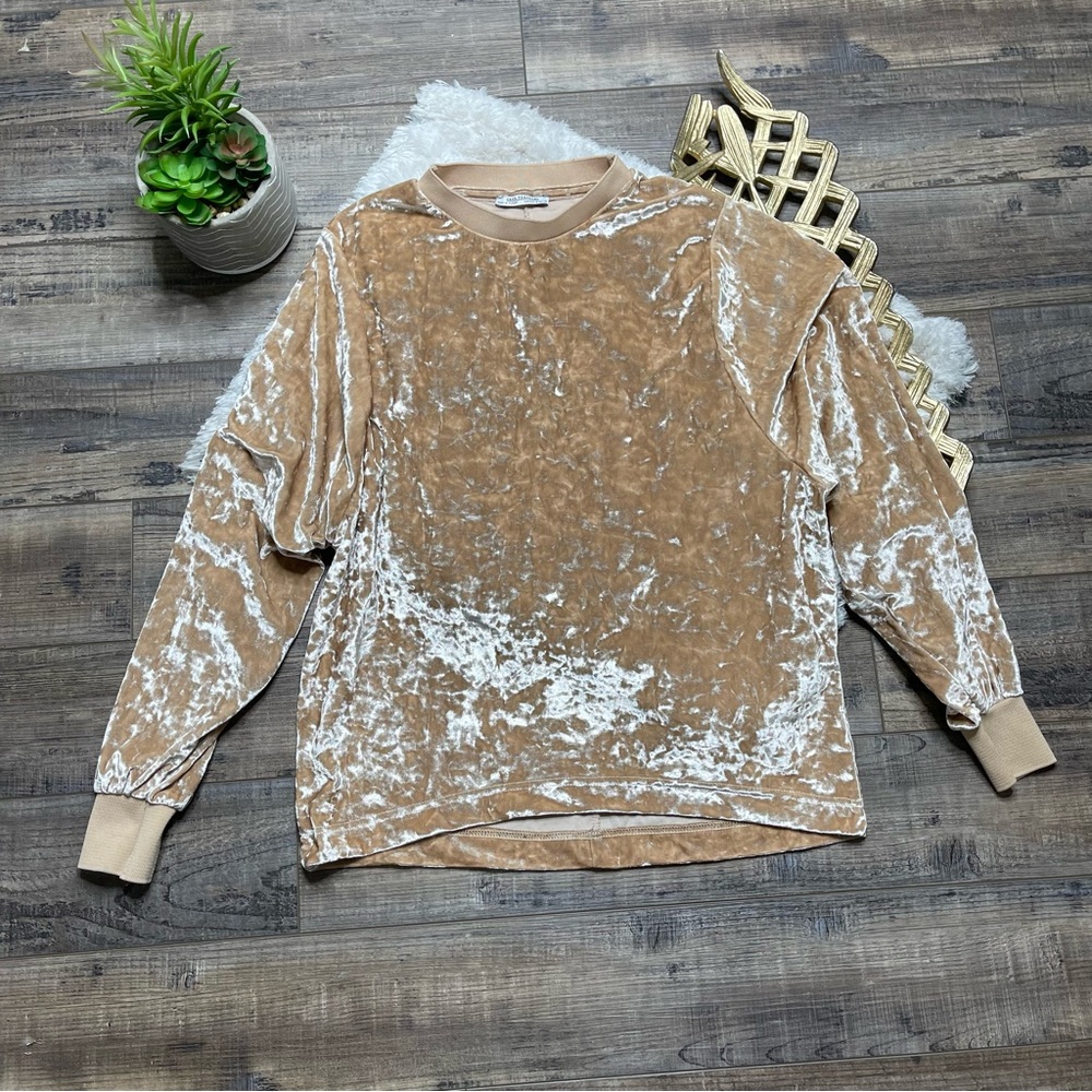 Zara‎ Trafaluc Velvet Long Sleeve Top